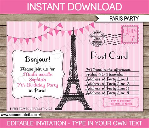 paris themed invitation template.